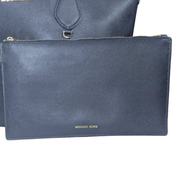 Michael Kors Navy Blue Eliza Large Leather Reversible Tote & Zip Pouch - Picture 3 of 12